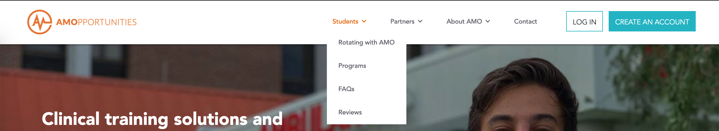 Preview of AMO's new website student tab